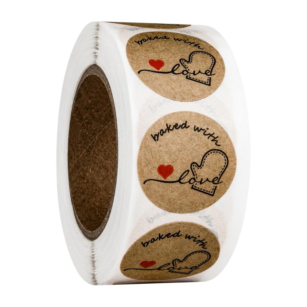 50pcs/lot Vintage"baked with love" Round Kraft paper Seal sticker For handmade products baking products sealing sticke