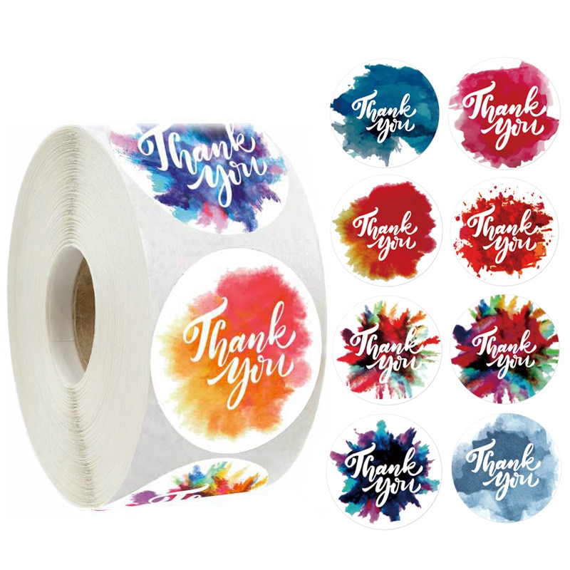 50pcs Floral Thank You Stickers 1 inch Circle Paper Wedding Favors Baking Envelope Seal Labels Shipping Business Label Stickers