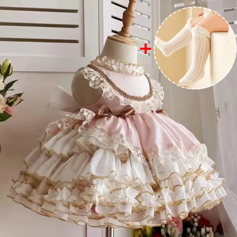 Girl Baby New Spanish Vintage Lolita Prom Lace Puffy party Dress Toddler Girl Baby Wedding1st Birthday Prom Christmas Easter
