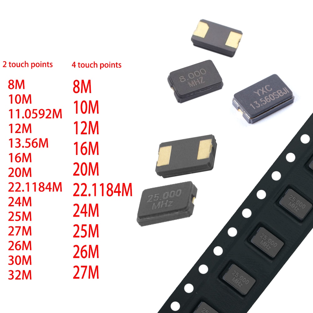10pcs new 5032 smd quartz resonator Crystal Passive crystal oscillator 8M 10M 11.0592M 12M 13.56M 16M 20M 22.1184M 24Mhz