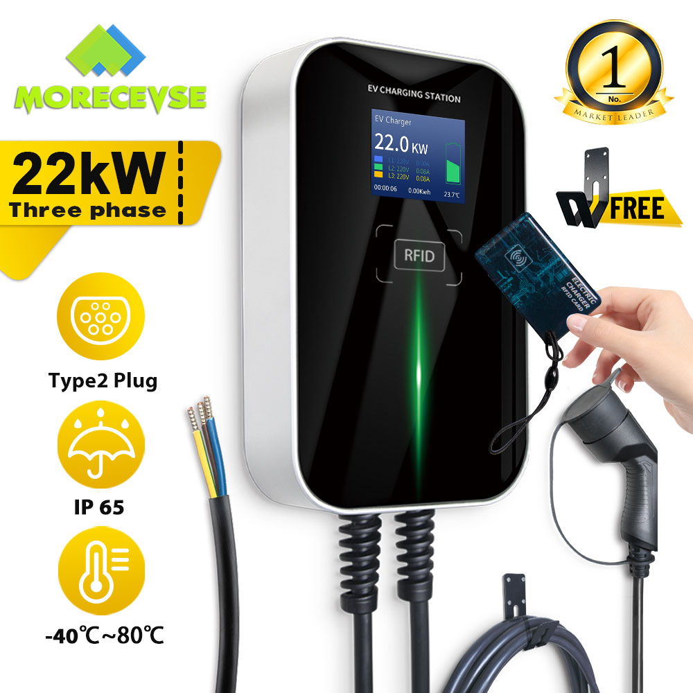 EV Charger EVSE Wallbox Electric Vehicle Charging Station with Type 2 Cable 32A 3Phase IEC 62196-2 for Audi Mercedes-Benz Smart