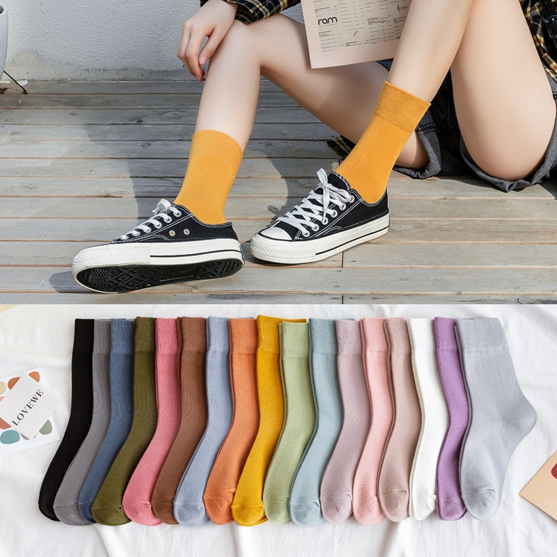 10 pieces = 5 pairs Women's Cotton socks Solid Color New Autumn Winter Korean-Style Macarons Candy-Colored Socks women