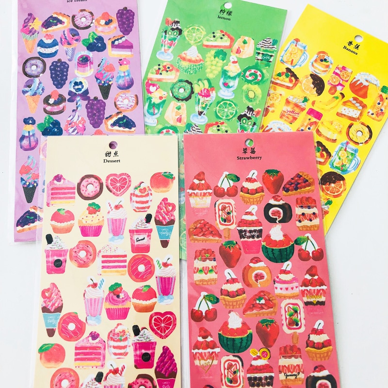 1 Sheet Candy Color Fruit Cakes Strawberry Paper Stickers DIY Decorative Sealing Paste Stick Label Kids Gift