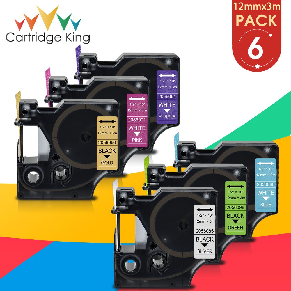6PK Compatible for Dymo D1 12mm Glitter Label Tape 2056085 2056086 2056090 2056091 2056094 2056098 for Dymo LM160 LM280 Printer