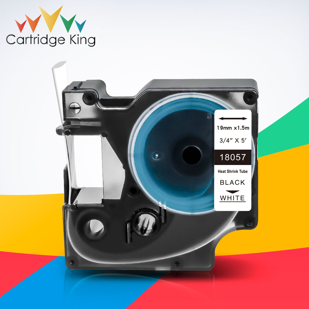 1PCS 19mm 18057 Black on White Compatible Dymo Heat Shrink Tube Label Tapes use for Rhino 5000 5200 6500 6000 4200 Label Printer
