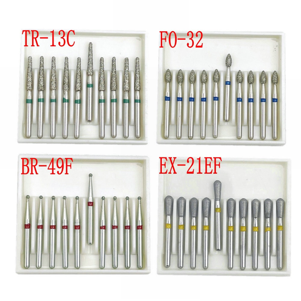 10pcs/box 1.6mm Shank Dental Diamond Burs Drill FG Dia-burs for High Speed Handpiece Burs Dentist Drills