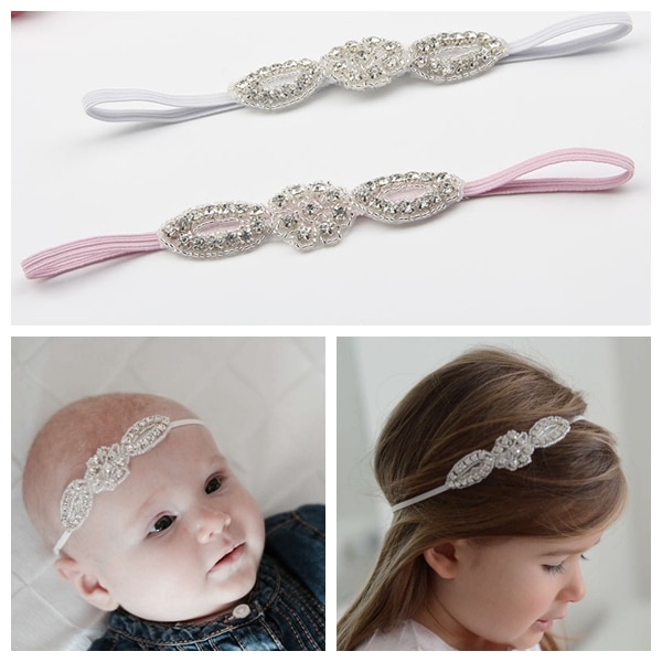 Yundfly Vintage White Rhinestone Headband with Thin Band Baby Girls Hairband Hair Accessories Photo Props