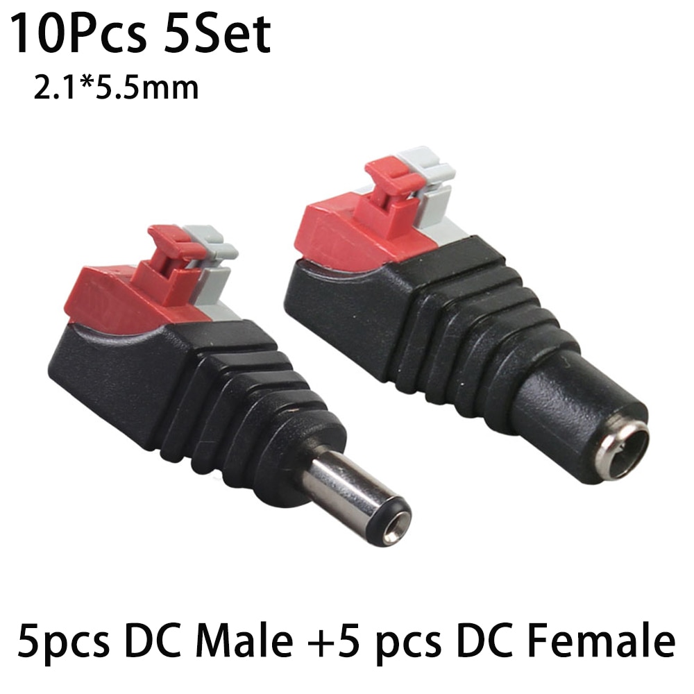 5pcs DC Male +5 pcs DC Female connector 2.1*5.5mm DC Power Jack Adapter Plug Connector for 3528/5050/5730 single color led strip