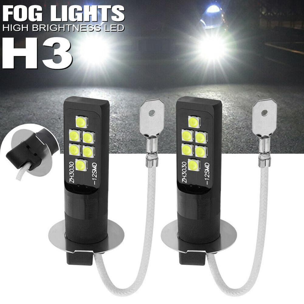 2Pcs LED H3 Bulb Super Bright Car Fog Lights 12 3030 SMD 12V 24V Driving Day Running Lamp Auto 6000K White Orange Ice Blue