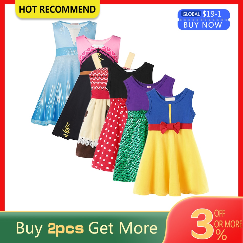 Disney Baby Girls Princess Dresses Snow White Elsa Anna Moana Toddler Birthday Sofia Belle Mickey Minnie Party Dress Clothing