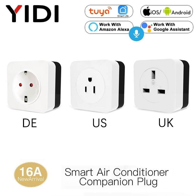 16A WiFi Air Conditioner Wall Plug Socket Outlet Companion IR Remote Controller Smart Life Tuya Work with Alexa Google UK US DE