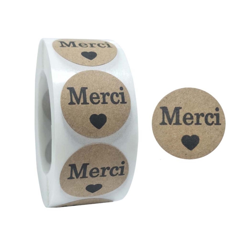500pcs/Roll Kraft Merci French Thank You labels Stickers Envelope Package Seal