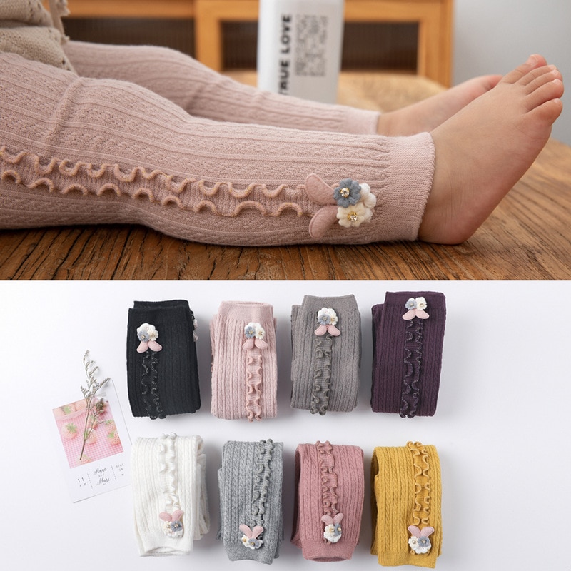 Fashion Winter Leggings For Girls Soft Cotton Vertical Ruffles Baby Girl Leggings Knitted Ribbed Toddler Leggings for 0-5 Years