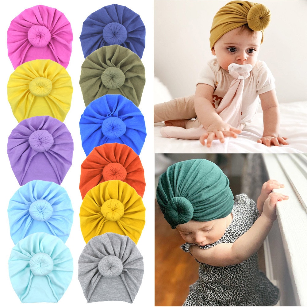 Cute 22 Colors Stock Knot Round Ball Hat Hedging Caps Newborn Infant Toddler Turban Baby Girls Soft Headwear Photo Props Gifts