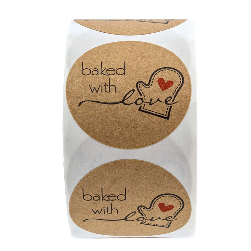 Round Natural Kraft Sticker Seal Labes 50-500pcs Hand Made with Love Sticker Paper Scrapbooking Stationery Sticker