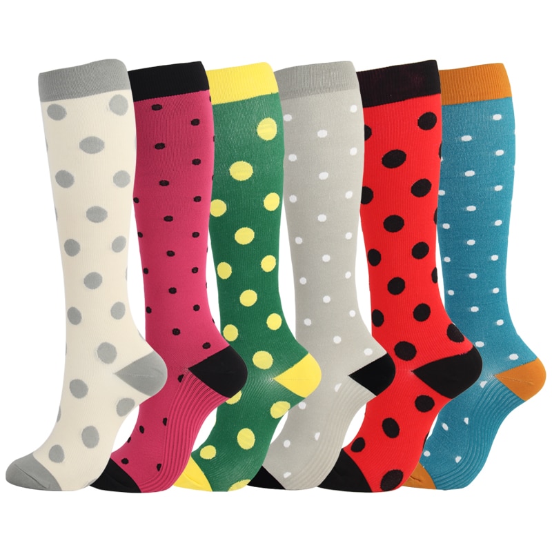2020 Autumn Winter Compression Stockings Unisex Nylon Outdoor Sports Long Tube Running Socks Happy Dot Prevent Varicose Veins