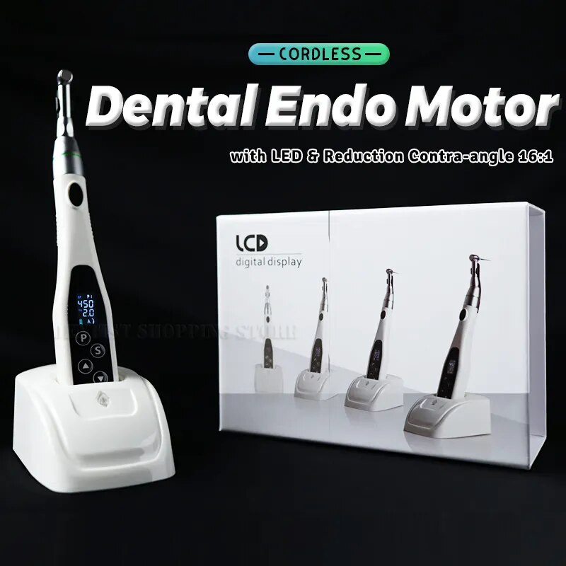 Dental Cordless Endo Motor with LED Lamp & Reduction Contra-angle 16:1 for Root Canal Treatment Endodontic Instrument