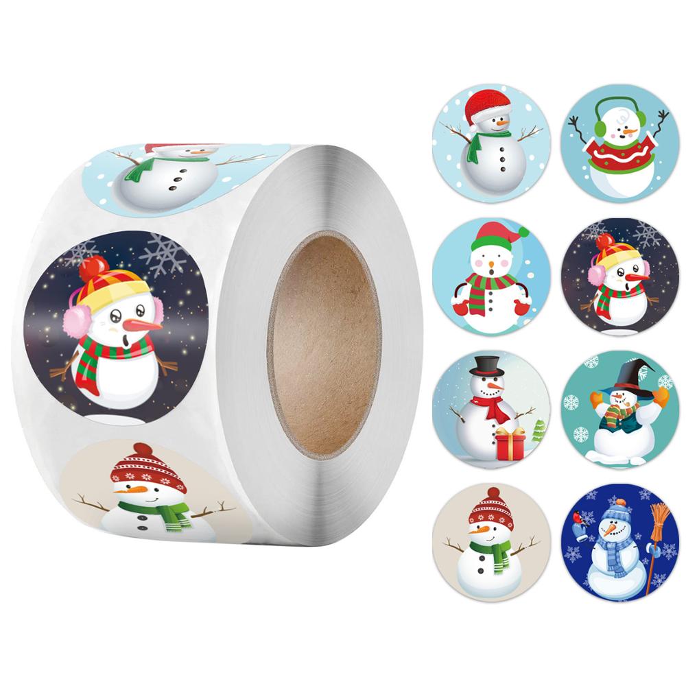 50-500pcs Round Merry Christmas Decoration Stickers 8 Design Seal Labels For Envelope Card Gift Wrapping Scrapbook