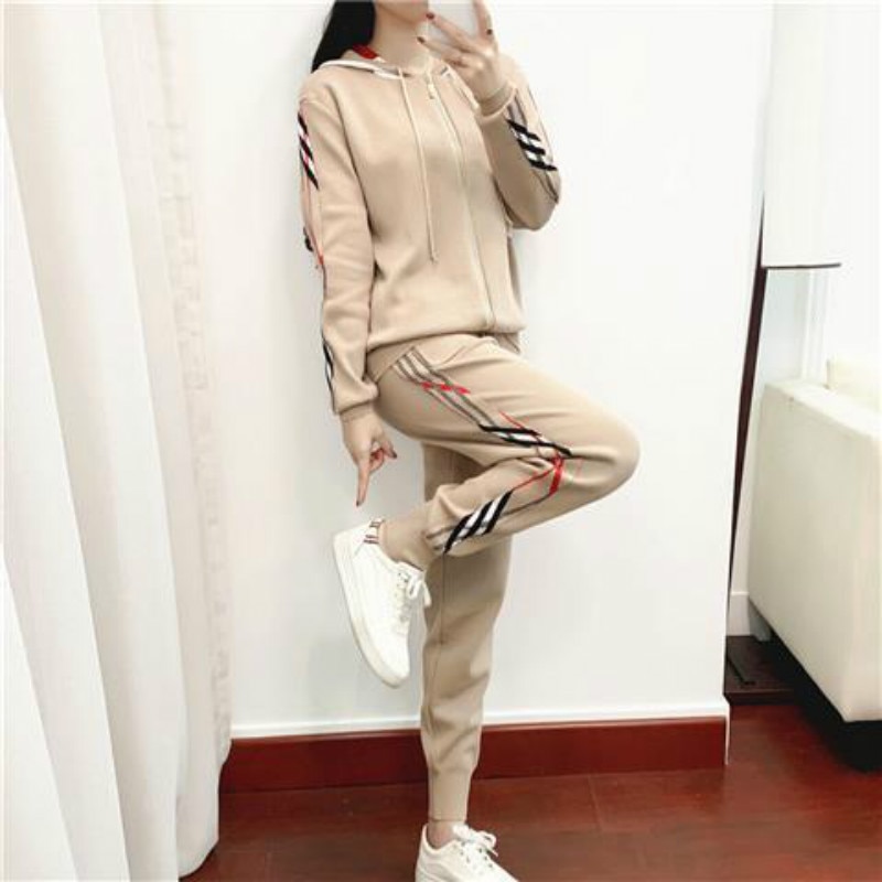 Spring and Autumn Slim Suit Women's Knitted Western Style Casual Sports Suit Female Fashion Temperament Two-piece Suit