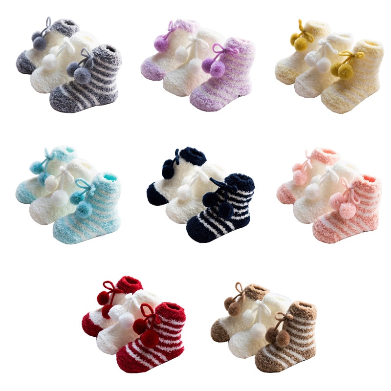 3Pair/lot New autumn and winter baby warm socks thick non-slip children's floor baby foot sock