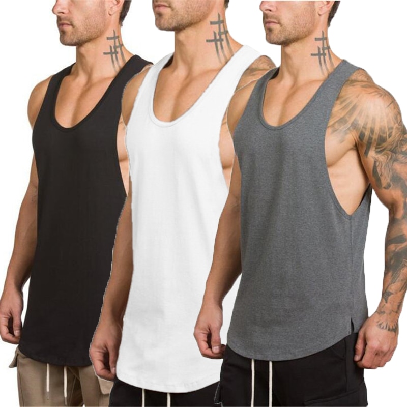 3 Pack Plain Bodybuilding String Tank Tops Men Gym Clothing Workout Fitness Sleeveless Shirt Summer Cotton Fashion Singlets Vest
