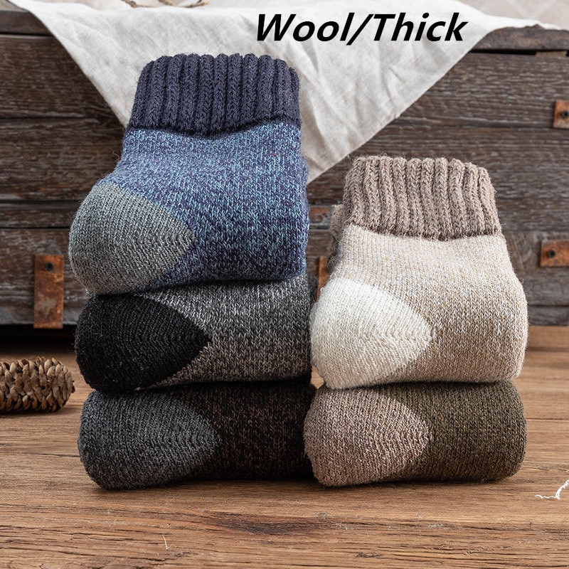 5pairs/lot Winter Men's Thick Terry Warm Socks Super Thick Retro Style Tube Socks Snow Wool Socks Tigh Quality Men's S