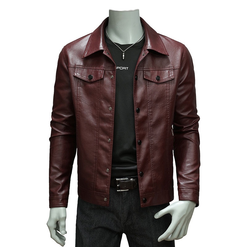 Mcikkny Men's Faux Biker Leather Jackets Turn Down Collar Motorcycle Leather Outwear Coats For Male SizeM-4XL