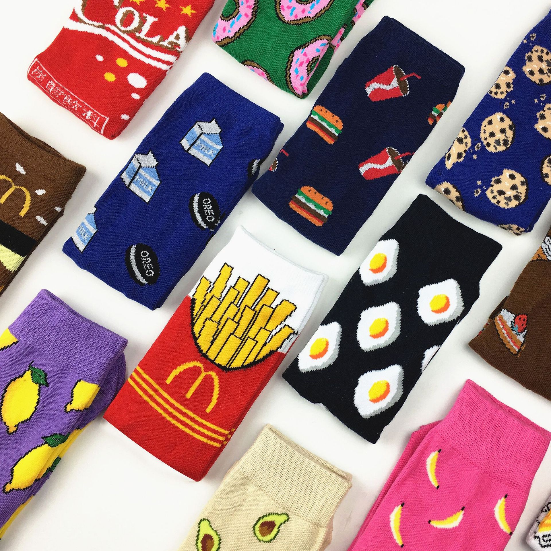 Women Funny Cute Kawaii Fruits Banana Avocado Lemon Egg Cookie Donuts Food Happy colorful novelty skateboard Socks