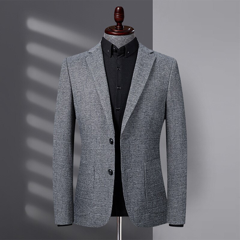 new arrival fashion Men Autumn Winter Knitted Elastic Casual Single Breasted Blazers Men Suits plus size M L XL 2XL 3XL 4XL