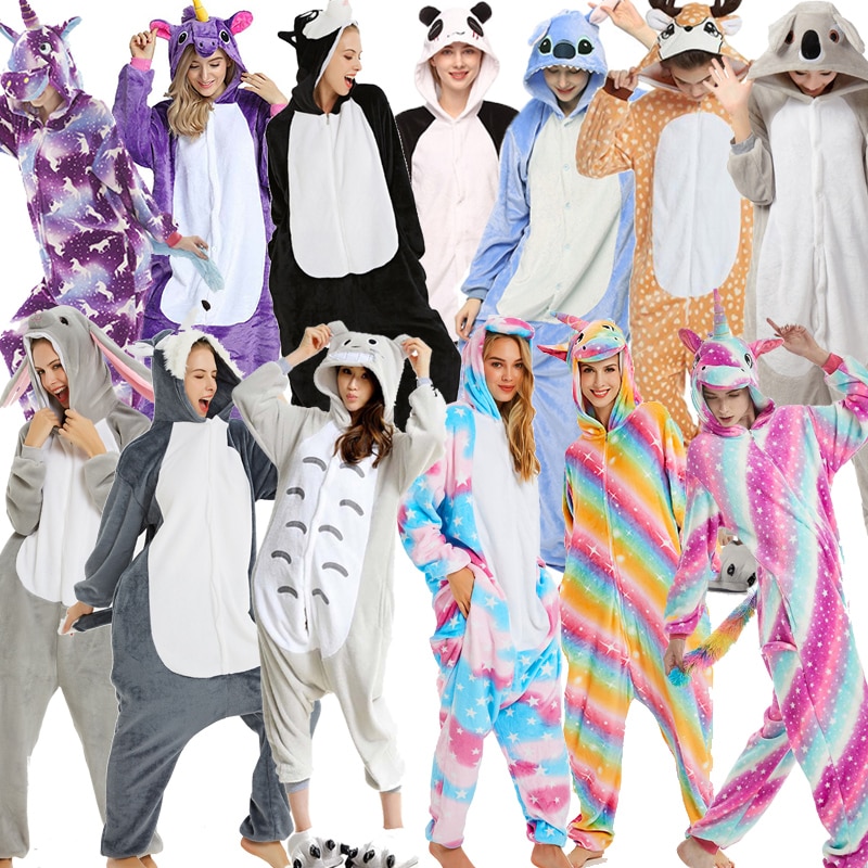 New Unicorn Onesies Unisex Stitch Kigurumi Animal Women's Pajamas Adults Winter Warm Sleepwear Anime Costumes Cartoon Jumps