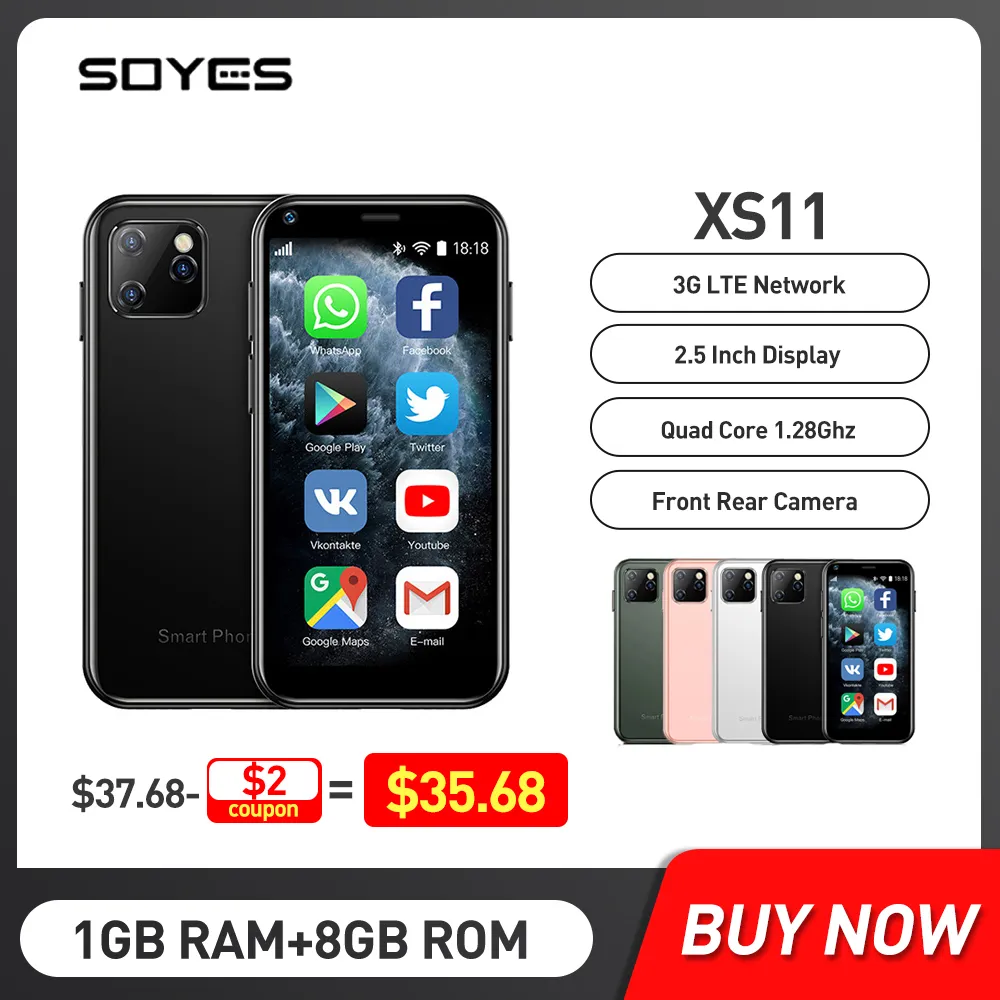 Mini Android 6.0 Cell Phones With 3D Glass Slim Cute Smartphone Google Play Market Body HD Camera Dual Sim Quad Core Soyes XS11
