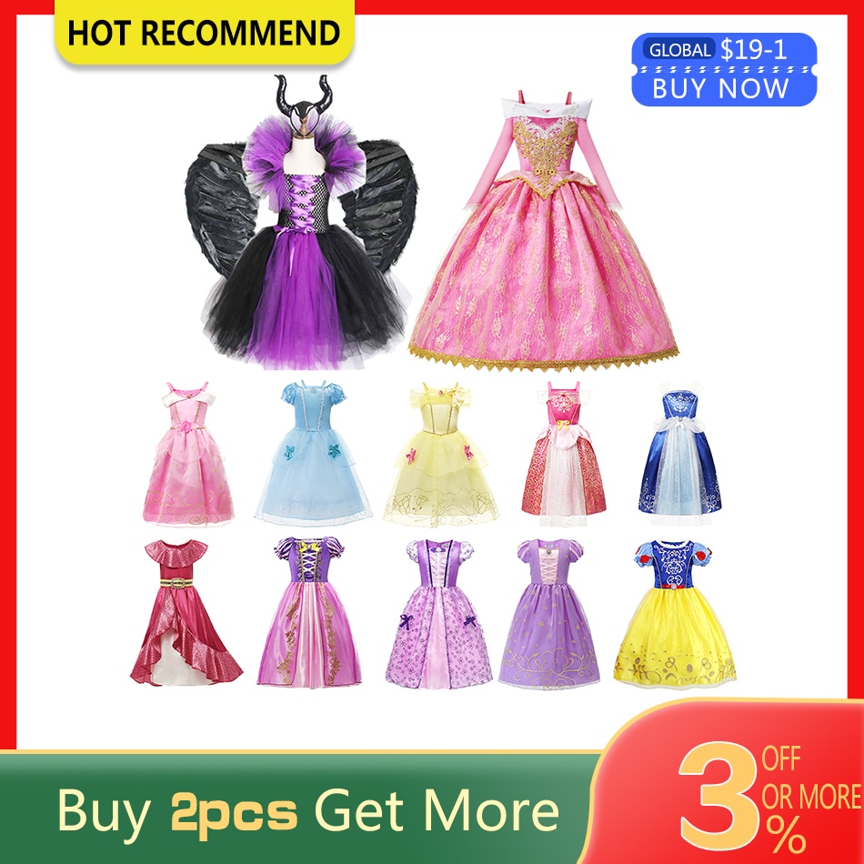 Fancy Princess Belle Costume For Girls Christmas Sleeping Beauty Party Pink Floral Ball Gown Kids Jasmine Elsa Dress with Gloves