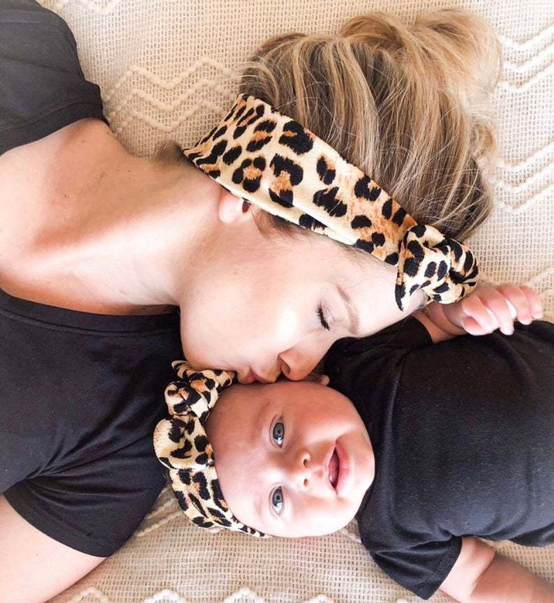 2Pcs Mother & Baby Children Turban Hair Band Accessories Baby Girls Twist Knot Headbands Family Leopard Parent-Child Headwea