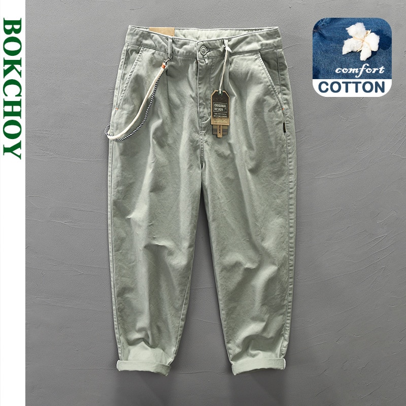 Autumn and Winter New Men's Cotton Solid Color Casual Ribbons Pants Green Black Multi-pocket Workwear GML04-Z306