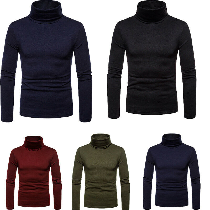2020 Newest Fashion Men Roll Turtle Neck Pullover Knitted Jumper Solid Tops Sweater Shirt Hot Sale