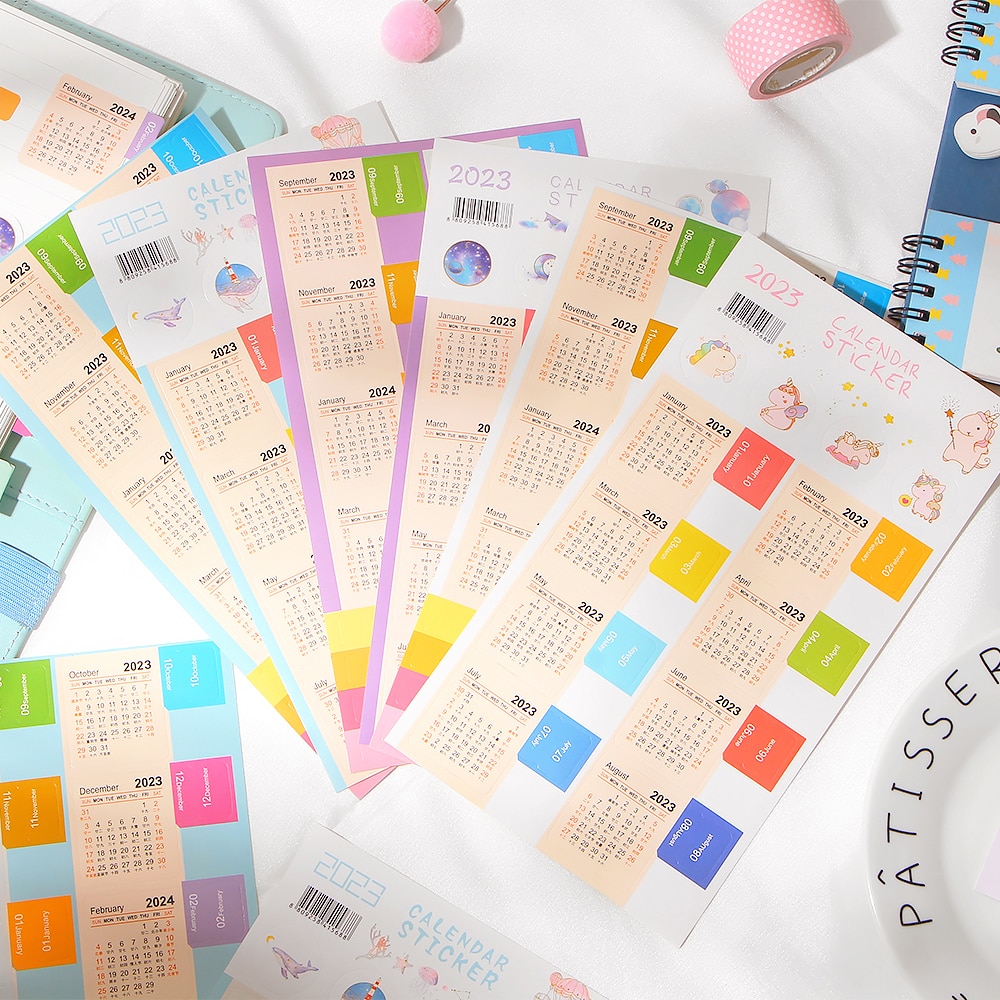 2Pcs 2023 Paper Calendar Index Page Sticker Notebook Bookmark Planner Label Refrigerator Home Wall Decoration