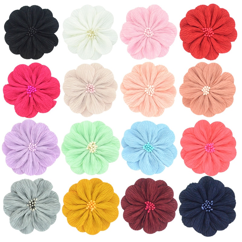 3.2" 5pcs/lot Pleated Fabric Flowers for Baby Girls Headband Hair Clip Headwear Diy Women Kids Shoes Hat Decor Hair Accesso