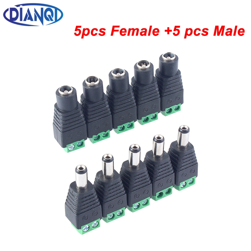 5pcs Female +5 pcs Male DC connector 2.1*5.5mm Power Jack Adapter Plug Cable Connector for 3528/5050/5730 led strip light