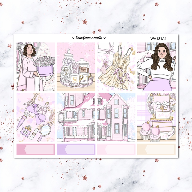 7pcs Pink Winter gift Weekly list label Decorative Sticker DIY Stationery sticker Scrapbooking album Stickers