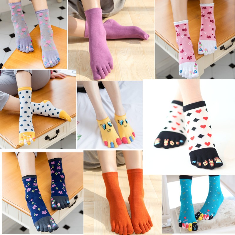 Women Cotton Five Finger Socks 5 Toe Socks Breathable Cute Kawaii Socks