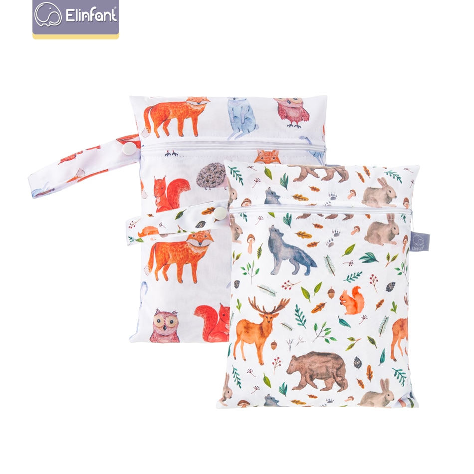 Elinfant / 2 Pcs Set New Pattern Waterproof Washable Baby Cloth Diaper Nappy Bag Dry and Wet Separation Wetbag for ( 18 * 25cm