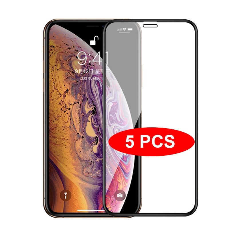 5Pcs/Lot Full Cover Tempered Glass For iPhone 12 Mini 11 Pro Max X XS XR 6 6s 7 8 Plus SE 2020 Screen Protector Protective Glass