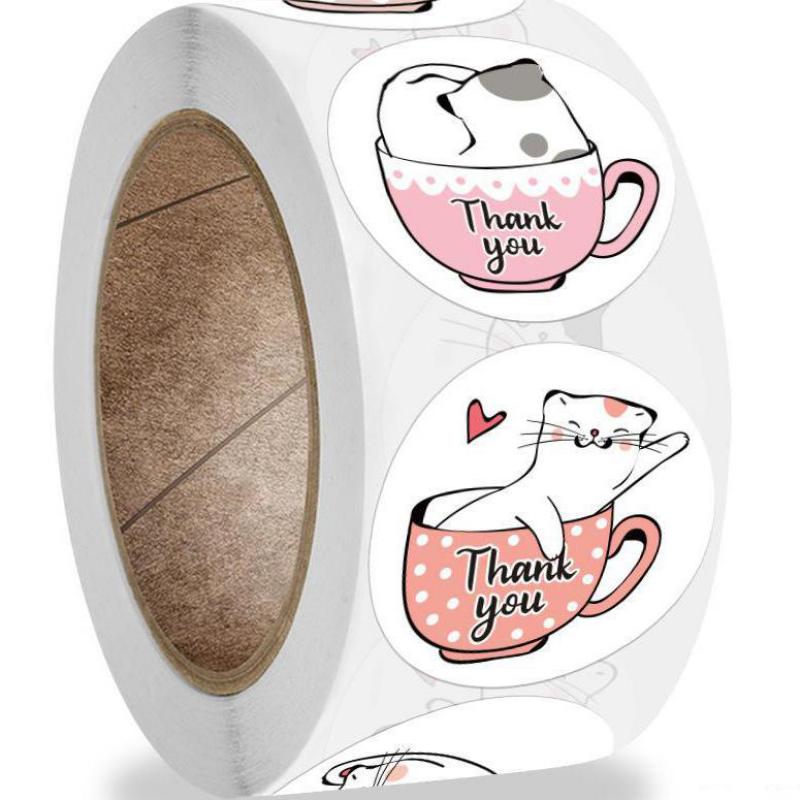 Kawaii Cat Thank You Stickers 500pcs Round Cartoon Animal Adhesive seal Labels for Greeting Cards Gift Decoration Stationery
