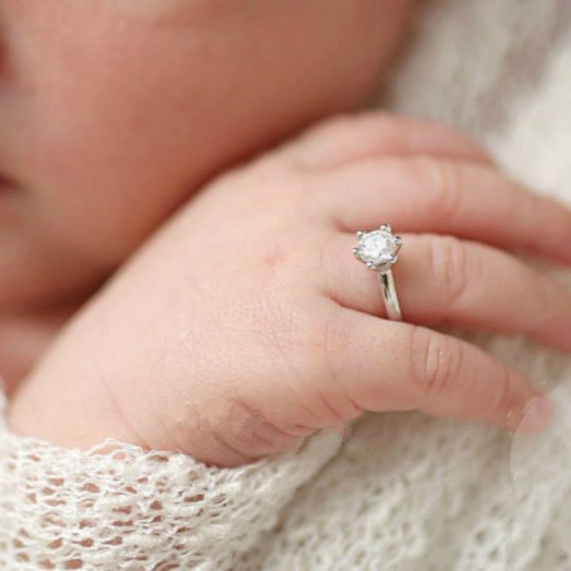 D7YD Chic Newborn Baby Photography Props Angel Hope Rings with Elegant for Rhinestone Lovely Shining Rings Easy to Wear