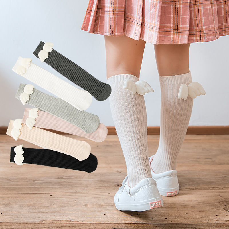New Baby Girls Socks Angel Wing Toddlers Girl Long Soft Cotton Children Sock Solid Kids 0-8 Years Knee High Socks