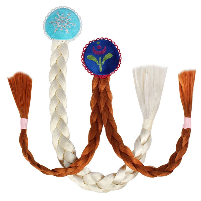 Child Wig Braids Baby Girls Cosplay Show Dress Up Hair Accessories Anna Princess Style Braid Hair Clip Elsa Hairpin Makeup Hair