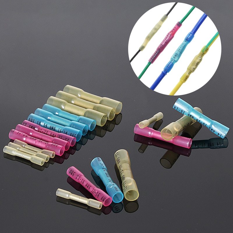 20/30/50Pcs Heat Shrink Butt Wire Connectors AWG 16-14 1.5-2.5mm2 Blue Waterproof Insulated Automobile Wire Cable Terminals