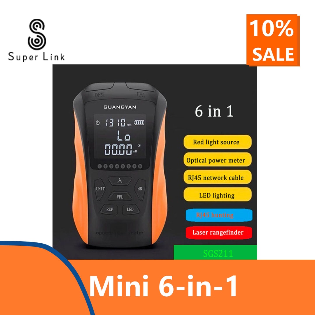 Mini 6-in-1 multifunctional optical power meter OPM visual fault locator network cable test fiber optic tester 5km 15km VFL LED