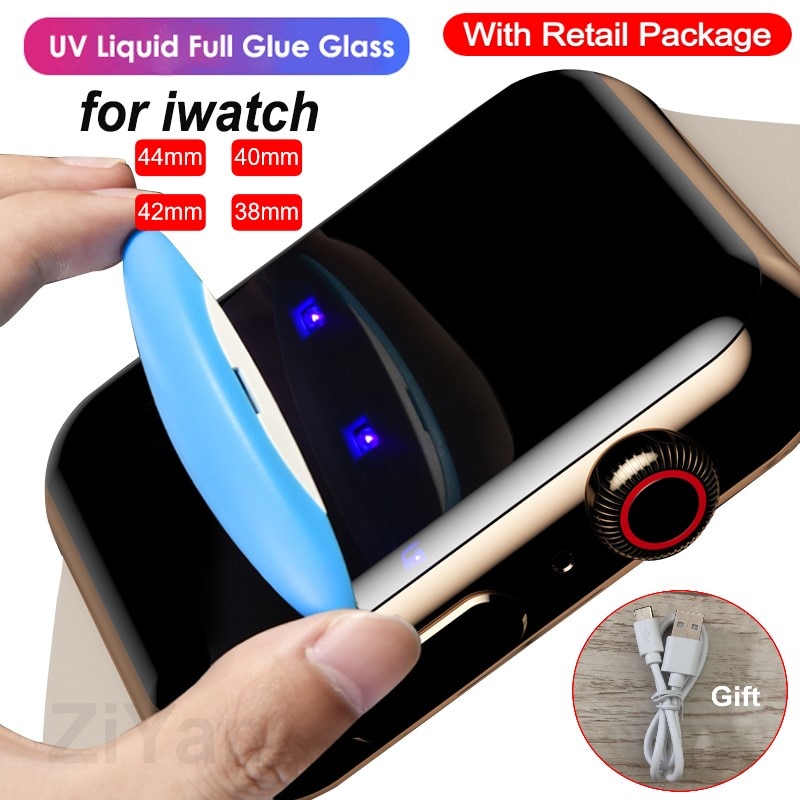3D Curved Full Cover Glass For Apple iWatch 7 SE 6 5 4 41mm 45mm 40mm 44mm UV Glass Screen Protector For Series 1 2 3 38mm 42mm