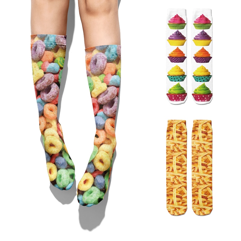 Delicious Donuts Printed Female Socks Comfortable Cotton Harajuku Middle Tube Socks Fashion Funny Casual Socks For Unisex